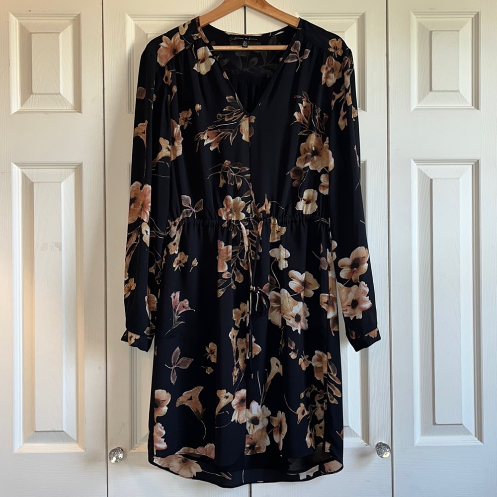 Black floral tie waist dress size 6
